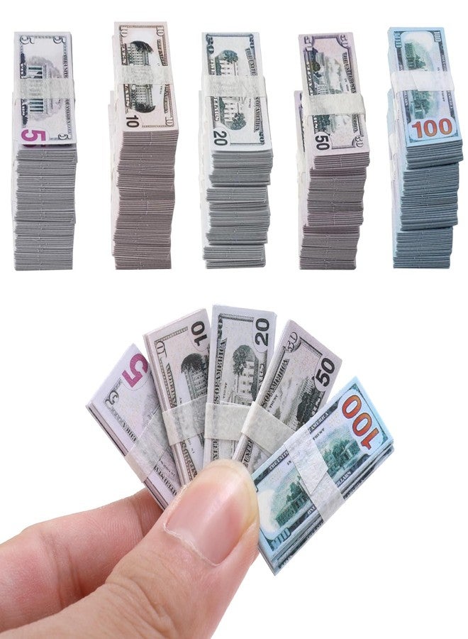 Clofiak 1:12 Miniature Scene Dollars 1000 Pcs Mini Dollar Mixed Denominations Fake Money Bills 5 &10 & 20 & 50 & 100 Dollar Bills Prop Money for Craft Decoration Dollhouse Scene Model Accessories - Image 1